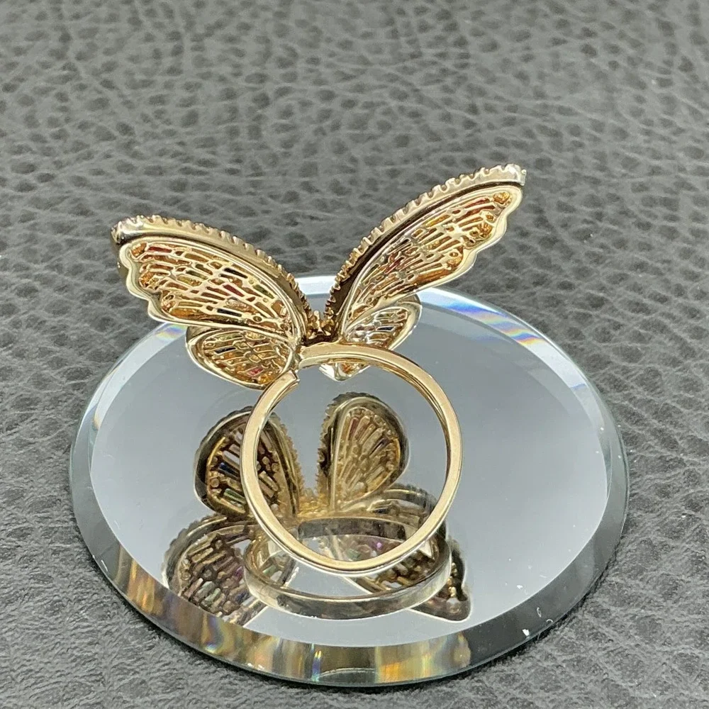 Ring Size 7 Gold Tone Multicolor Butterfly Rhinestone Cocktail Womens Jewelry